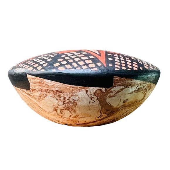 Mata Ortiz Mexico Seed Pot Olla SIGNED Miniature Handmade Black Squares Red Star - Picture 11 of 11